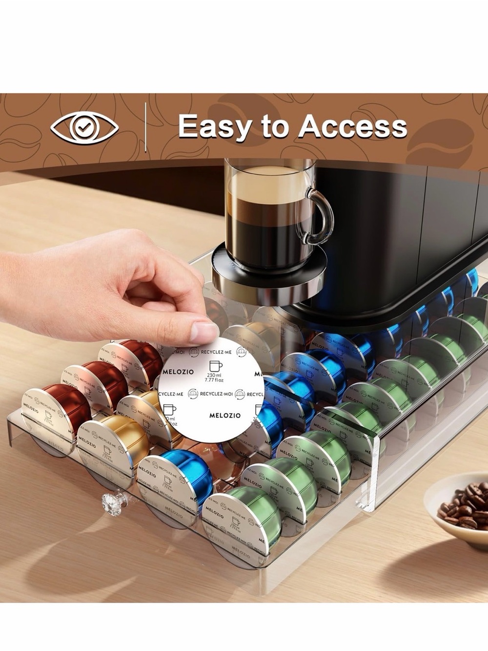 Nespresso Vertuo Coffee Pods Acrylic Holder Drawer Organizer 40 Pods Upgrade - Picture 4 of 7